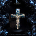 Side Iced Emerald Cut Deep Blue Moissanite Cross (Pendant Only)