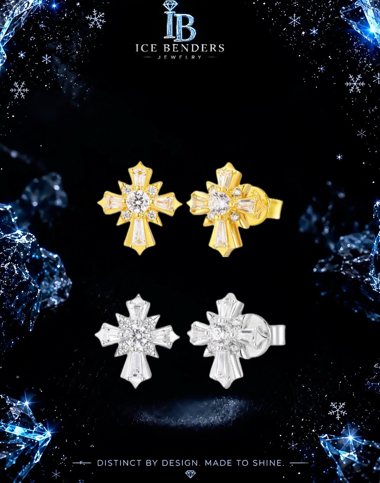 Baguette Cut Cross Moissanite Stud Earrings