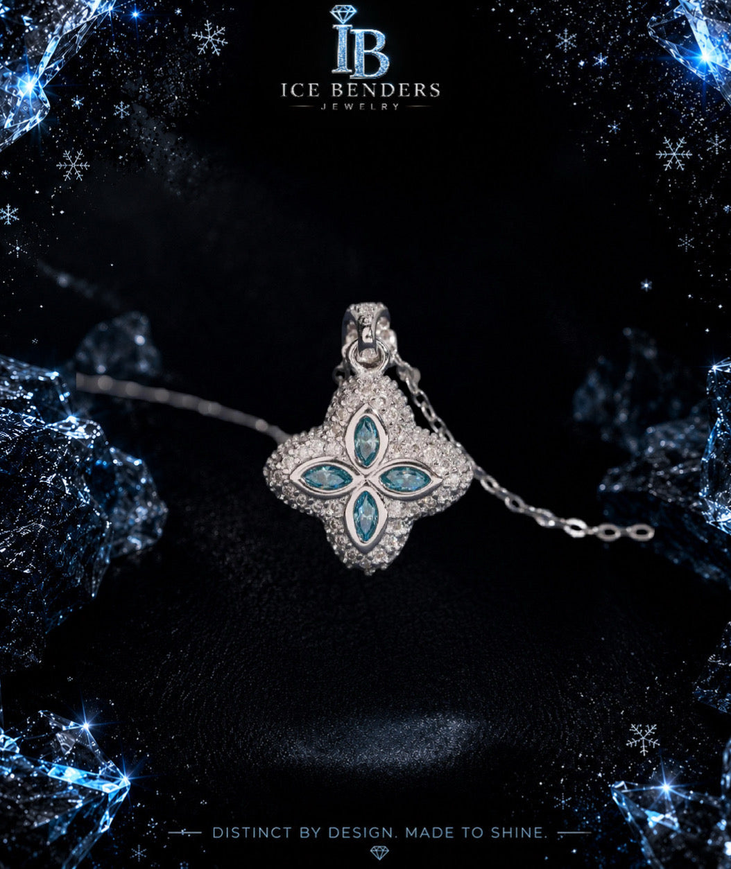 Iced Out Moissanite “Lv” Clover Charm Pendant