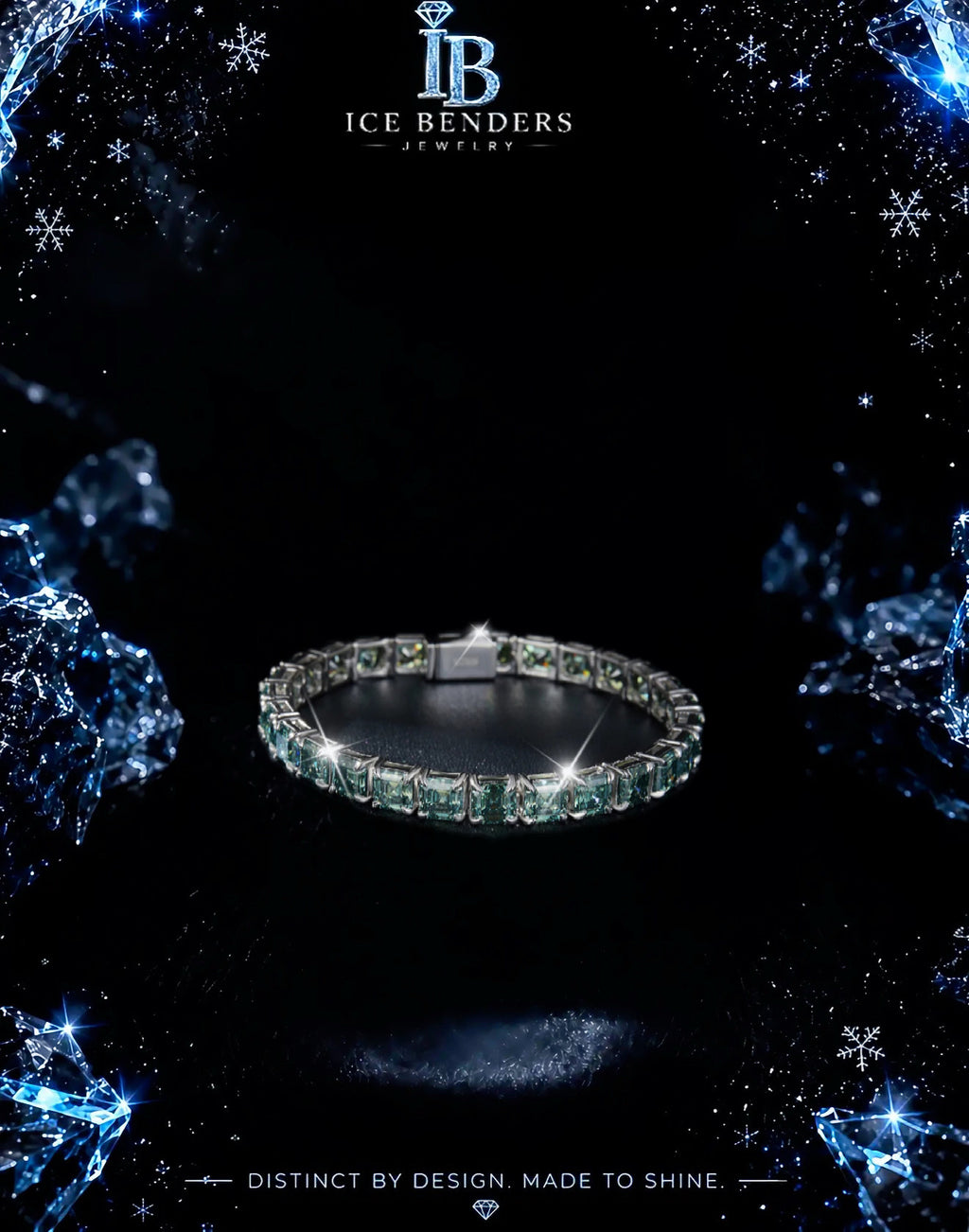 5.5mm Asscher Cut Blue Green Moissanite Tennis Bracelet