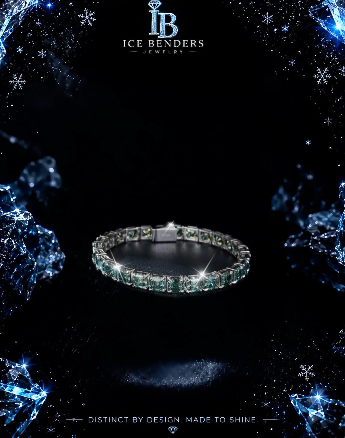 5.5mm Asscher Cut Blue Green Moissanite Tennis Bracelet