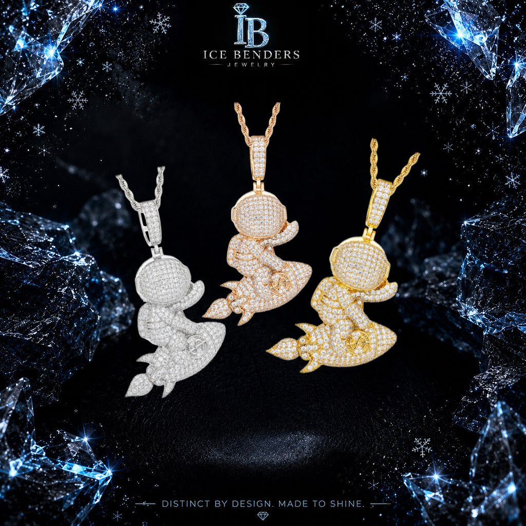 Iced Out Astronaut Rocket Moissanite Pendant