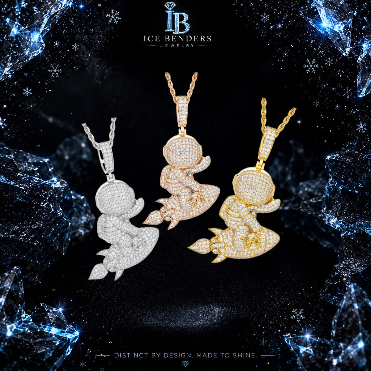 Iced Out Astronaut Rocket Moissanite Pendant