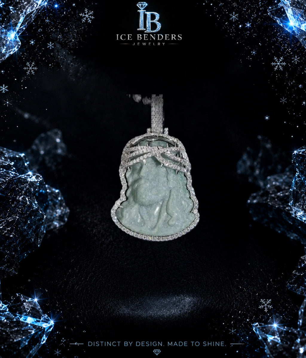 Moissanite Blue Jade Jesus Head Pendant