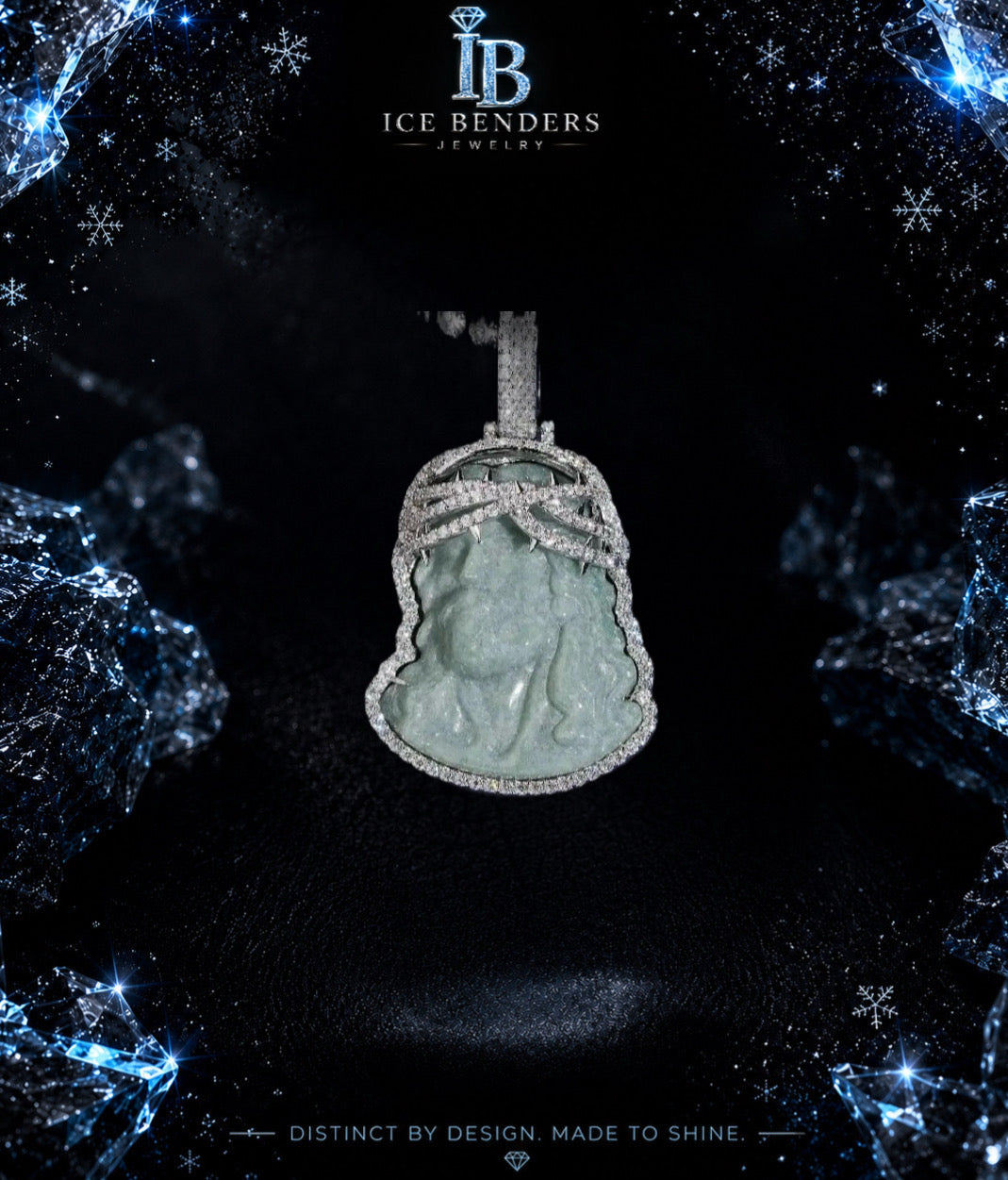 Moissanite Blue Jade Jesus Head Pendant