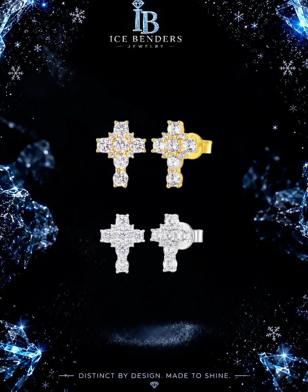 Moissanite Cluster Cross Stud Earrings