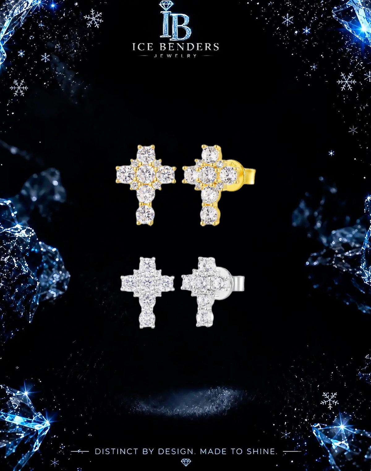 Moissanite Cluster Cross Stud Earrings