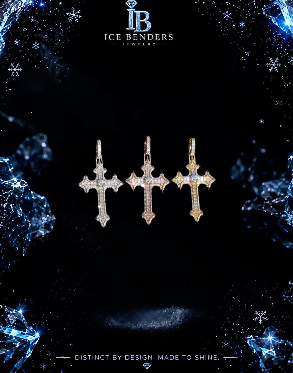 Gothic Style Cross Iced Out Moissanite Pendant