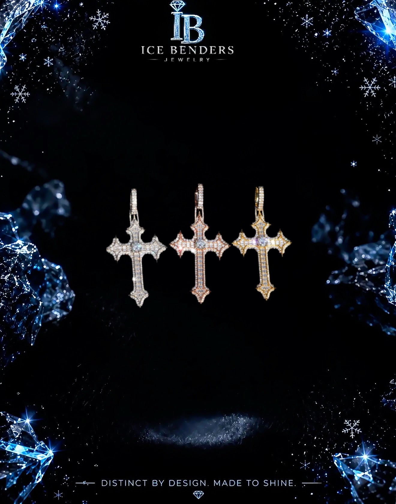 Gothic Style Cross Iced Out Moissanite Pendant
