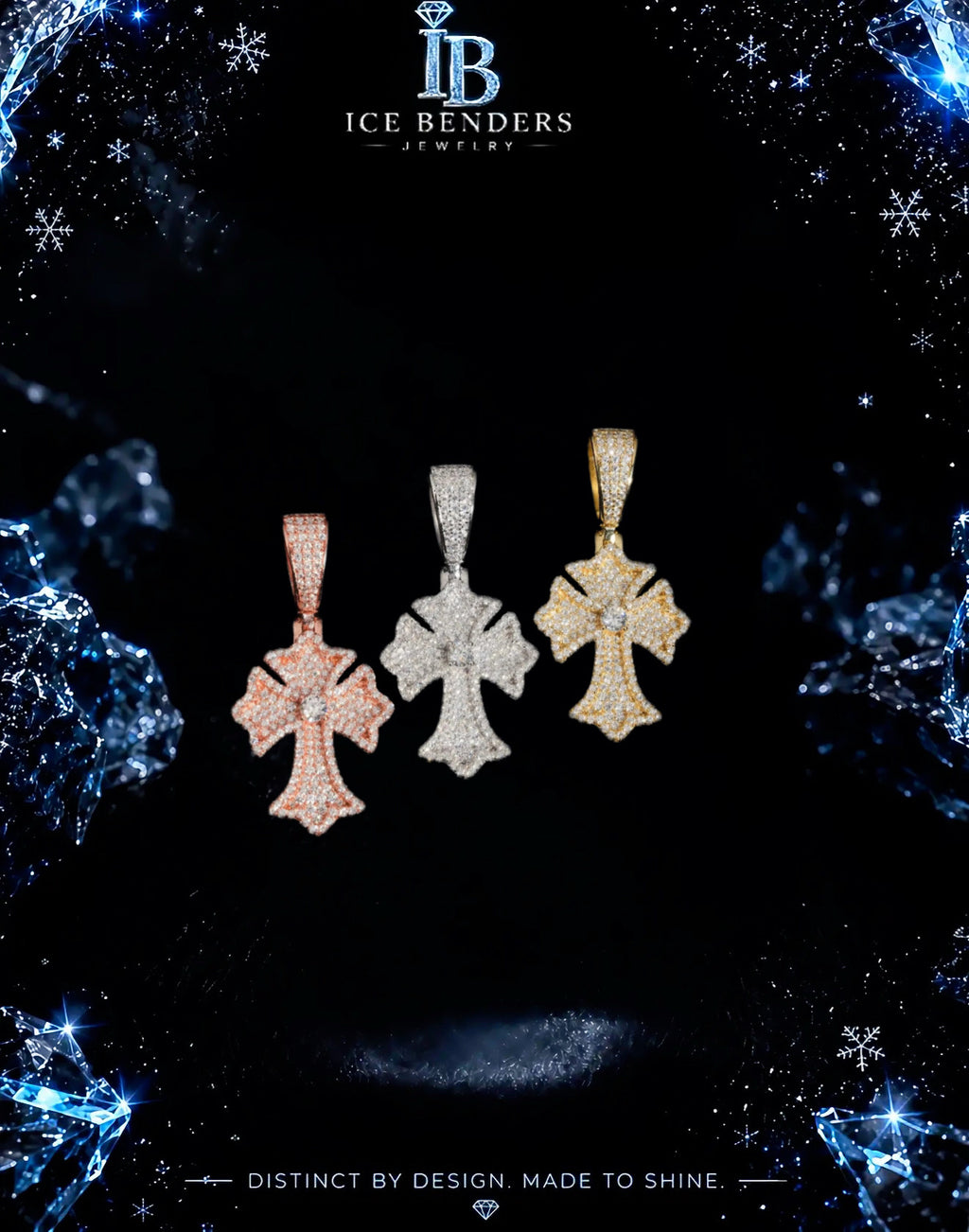 Mini “CH” Style Moissanite Cross Iced Out Pendant
