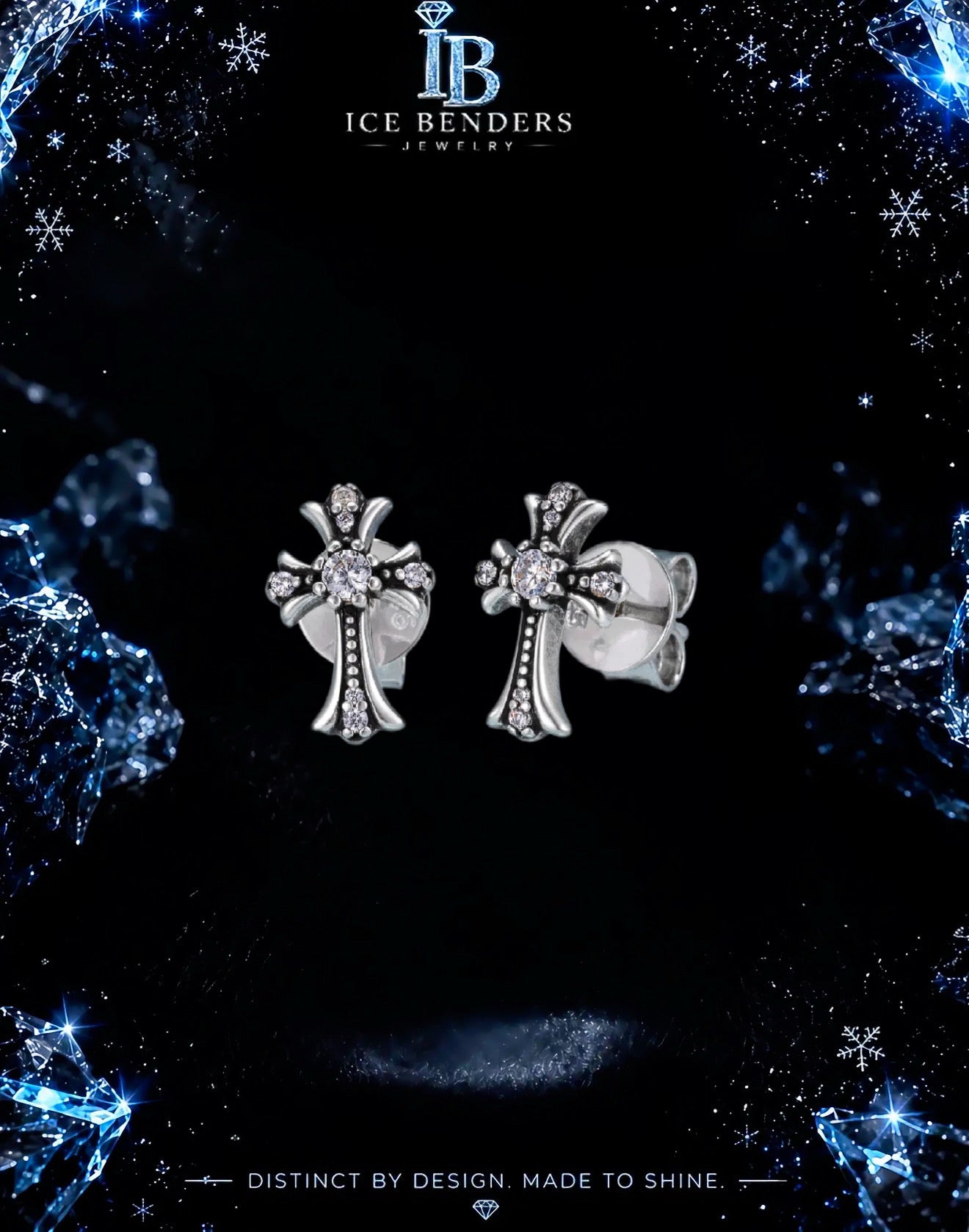 “Ch” Style Cross Moissanite Stud Earrings