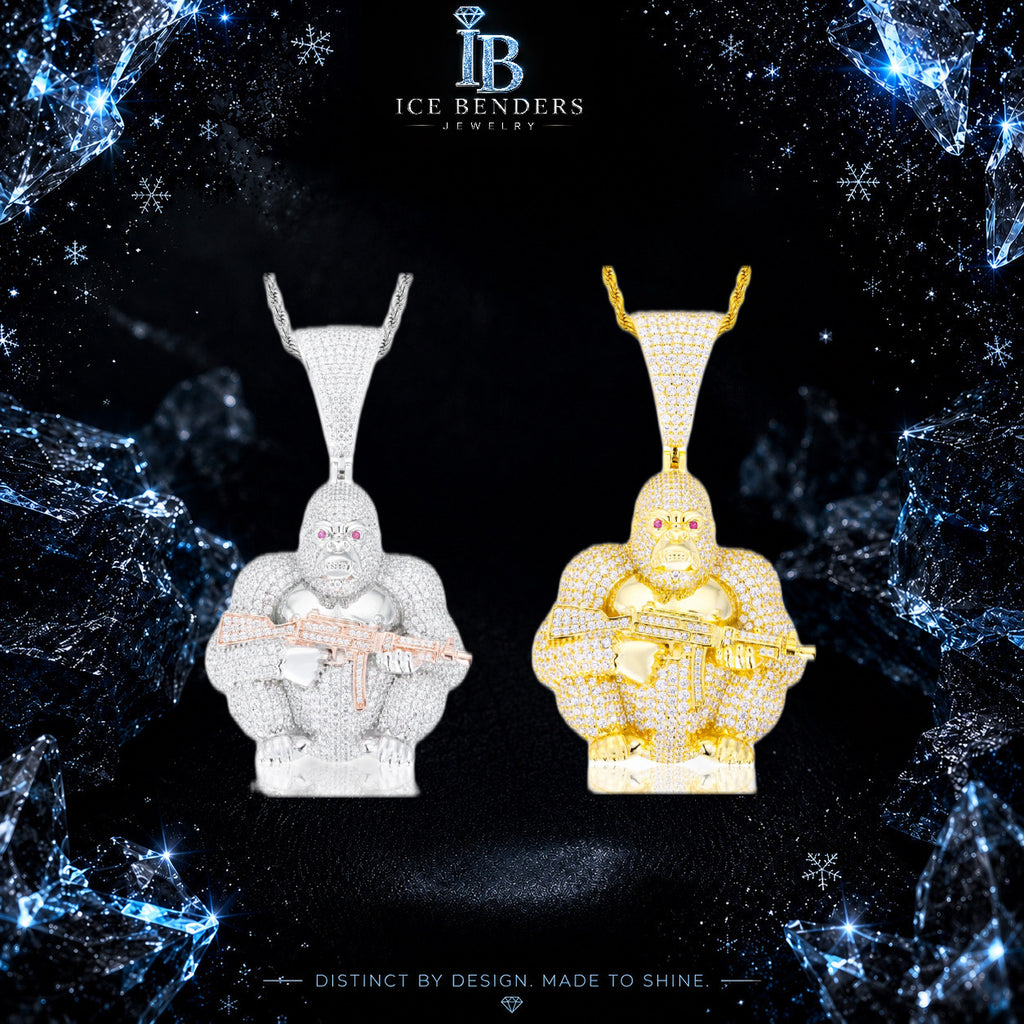Iced Out Strapped Gorilla Moissanite Pendant