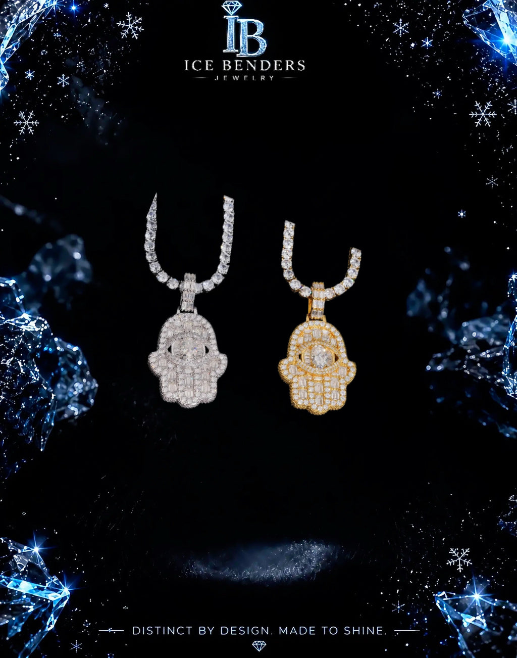 Baguette Moissanite Hamsa Iced Out Pendant
