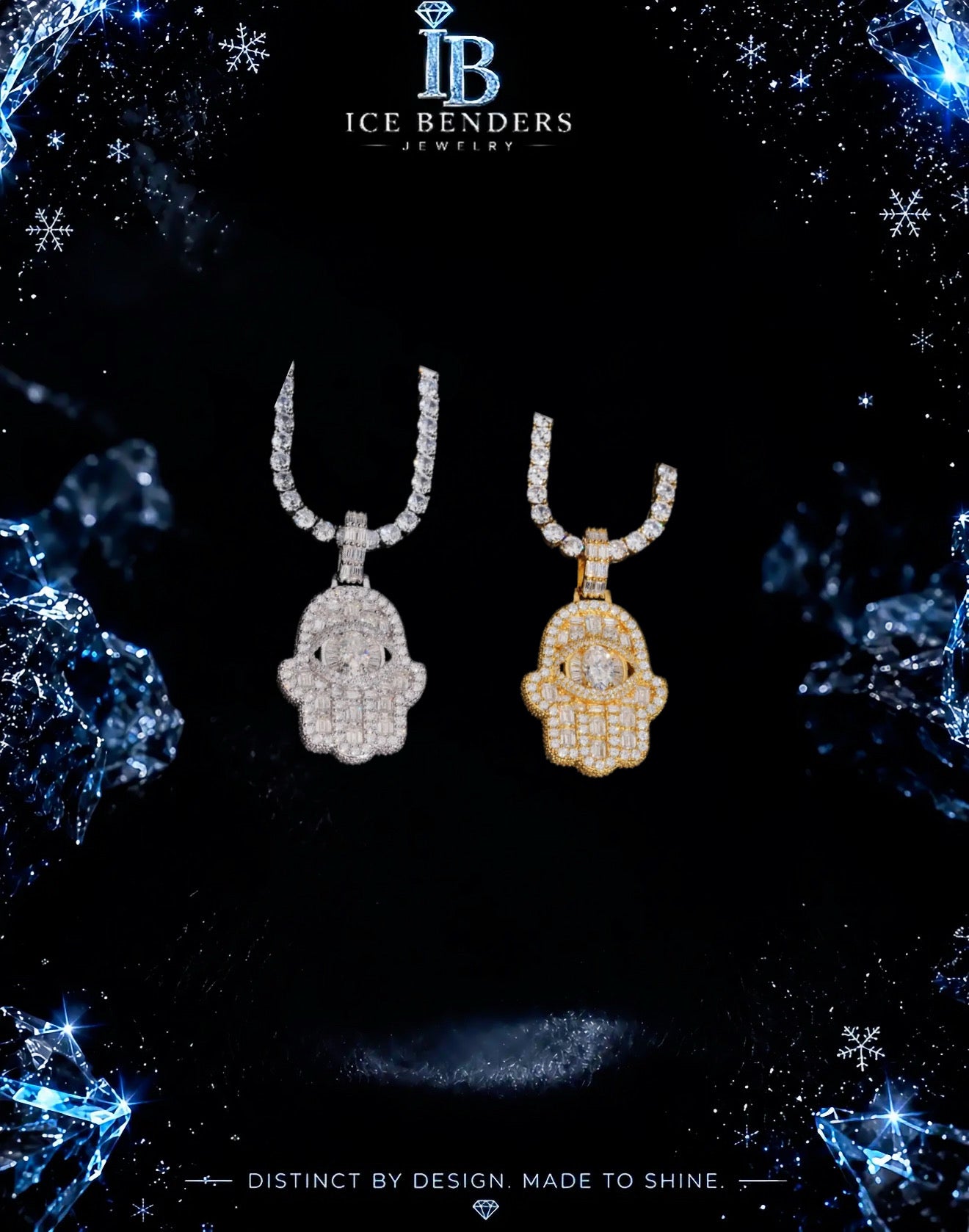 Baguette Moissanite Hamsa Iced Out Pendant