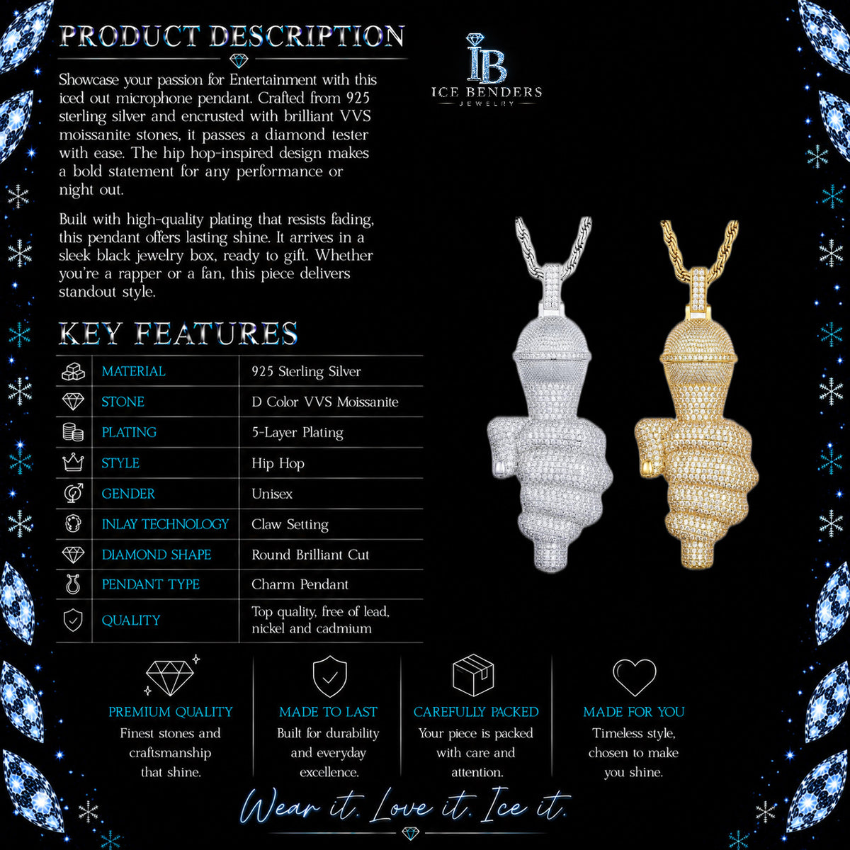 Iced Out Big Microphone Moissanite Pendant