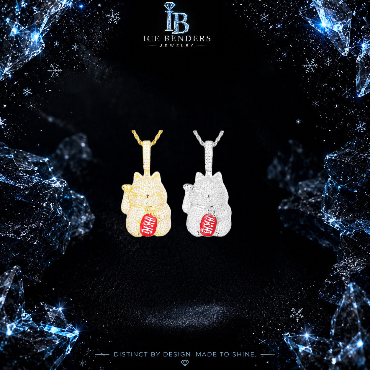 Iced Out Fortune Cat Moissanite Pendant