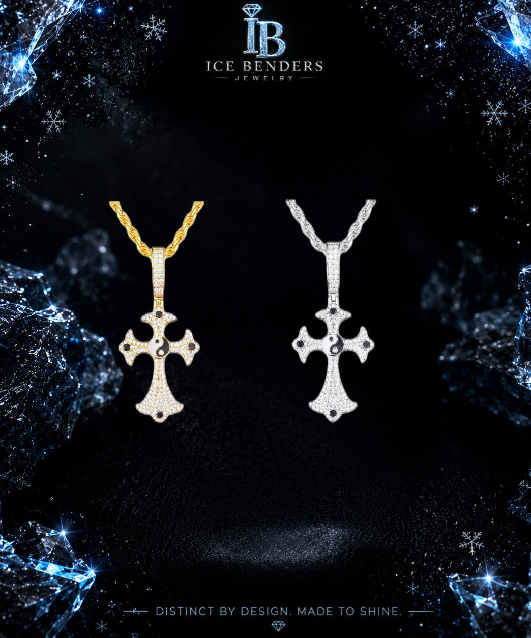 Iced Out Taiji Moissanite Cross Pendant