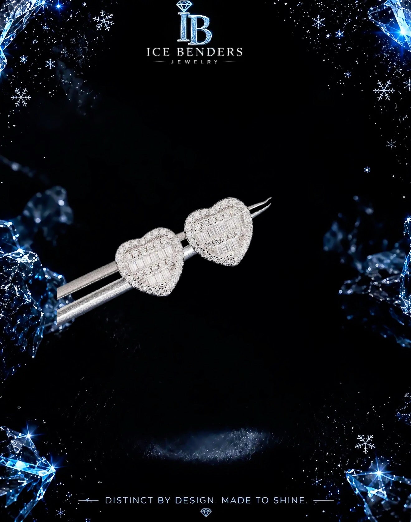 Moissanite Heart Baguette Iced Out Stud Earrings