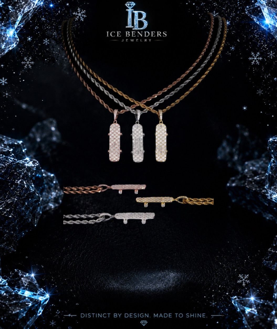 Iced Out Emerald Cut Skateboard Moissanite Pendant