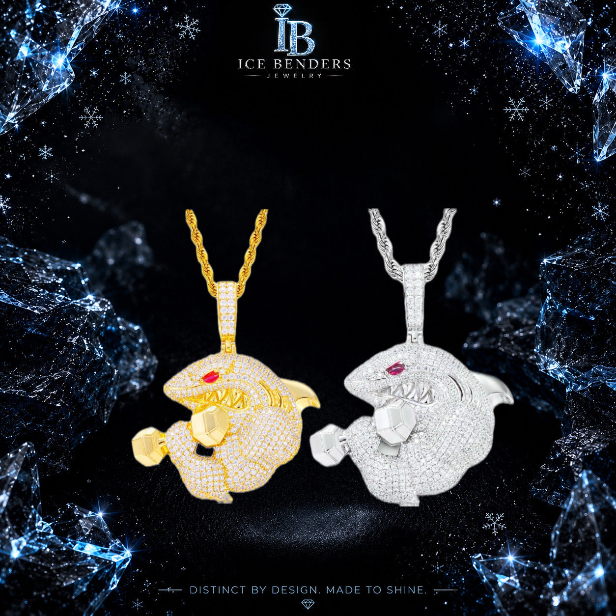 Iced Out Gym Shark Moissanite Pendant