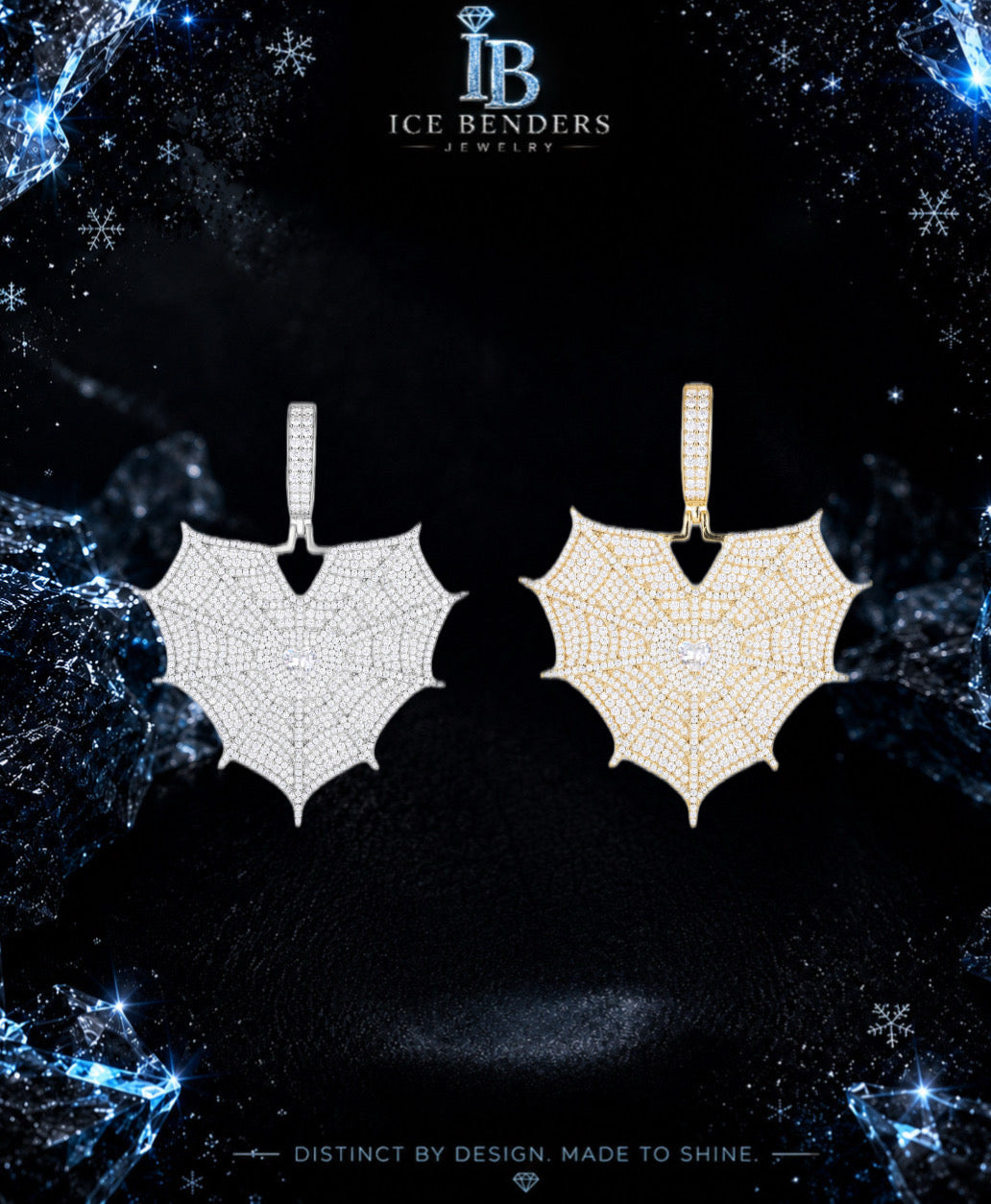 Iced Out Spider Web Heart Moissanite Pendant