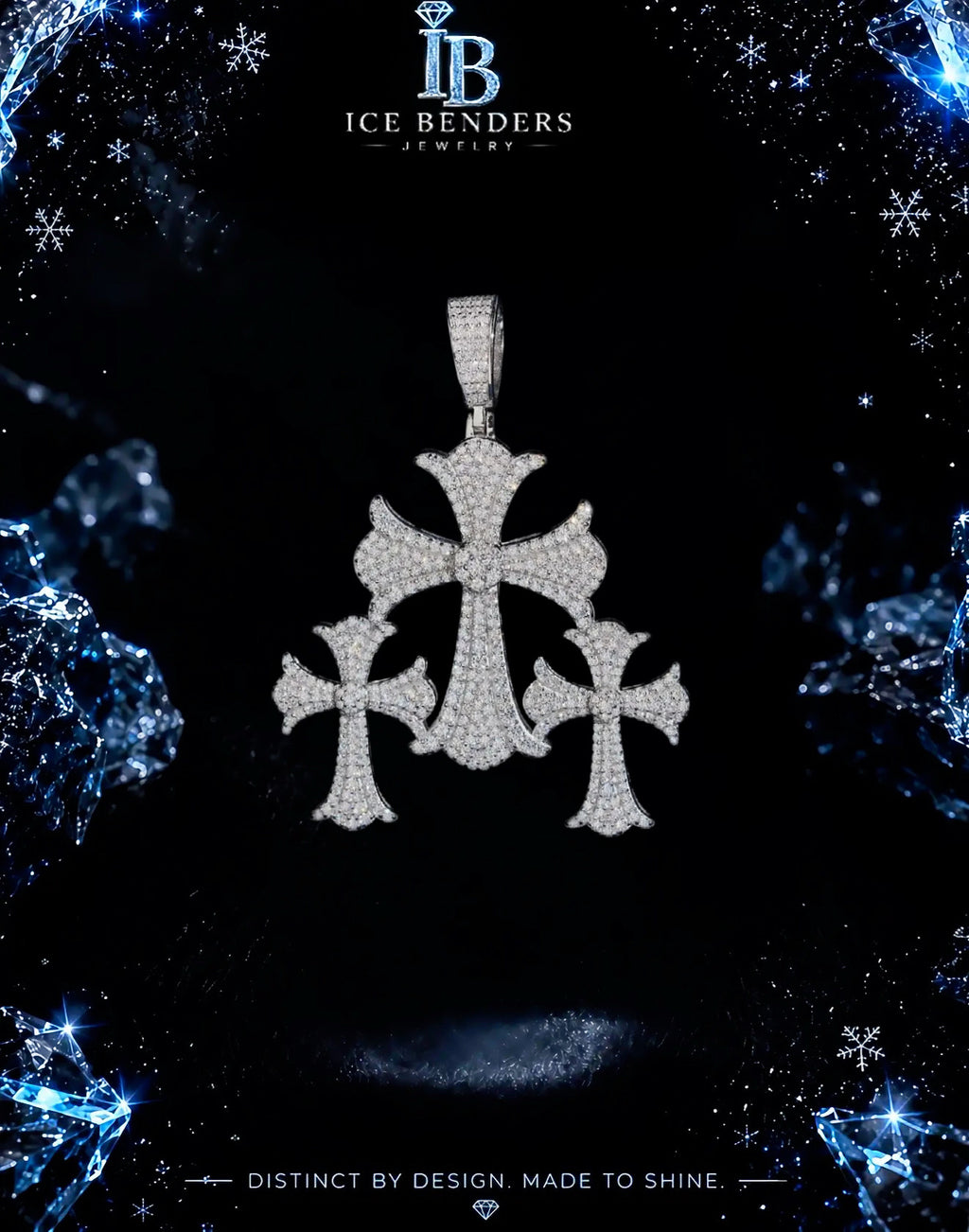 Iced Out Triple “CH” Style Moissanite Cross Pendant
