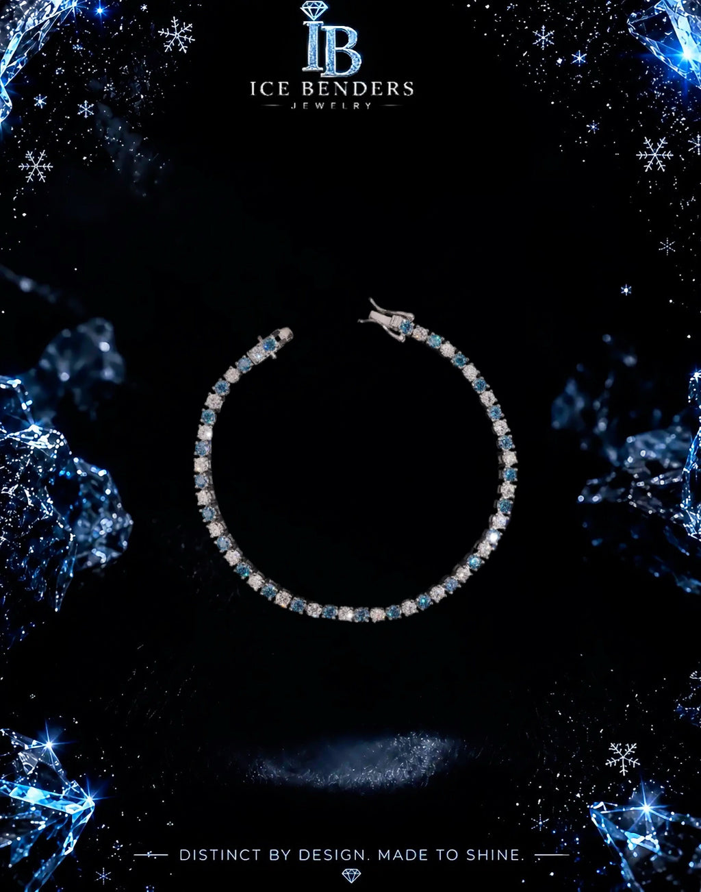 Dark Blue and White Moissanite Tennis Bracelet