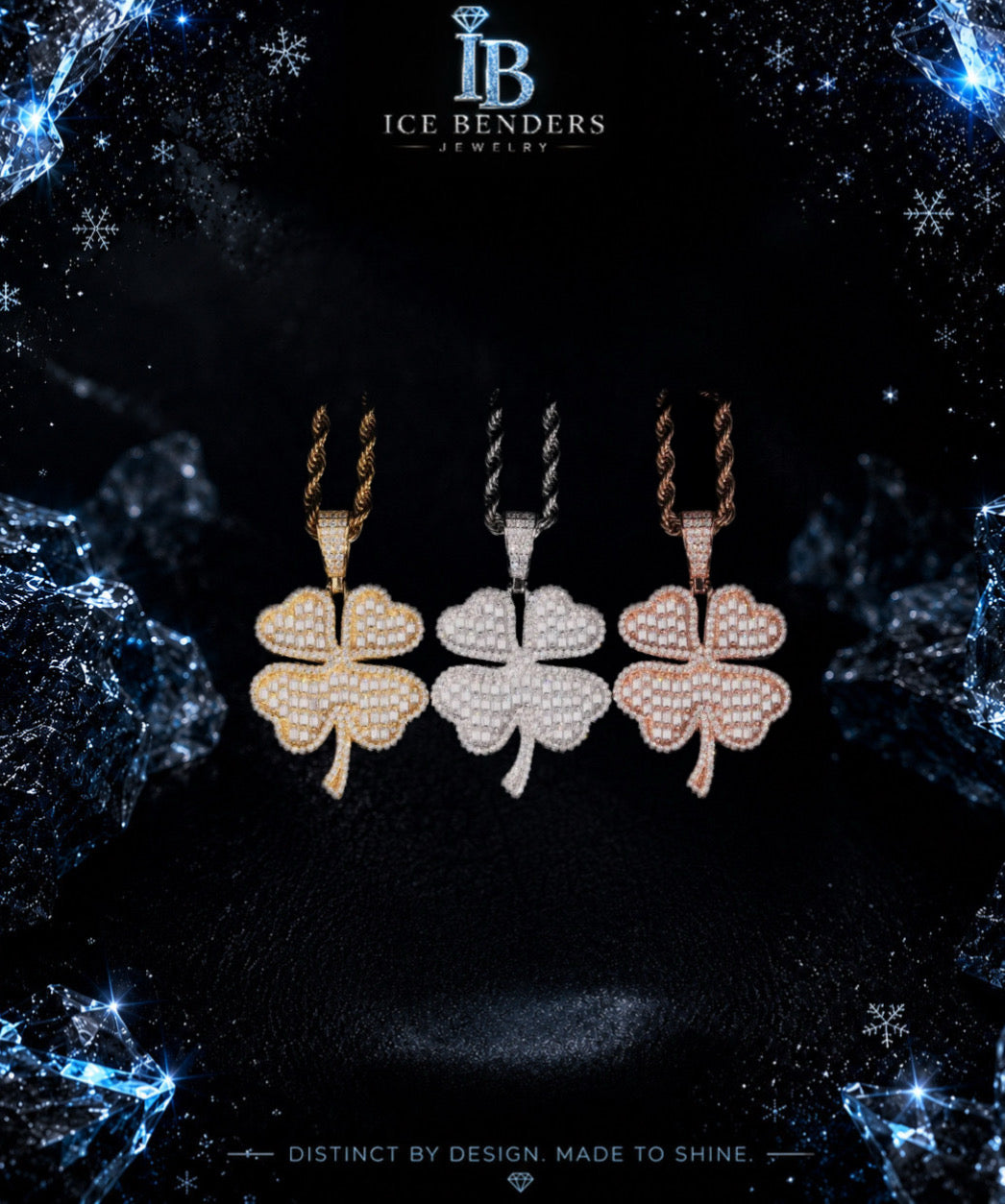 Lucky Clover Iced Out Moissnite Pendant