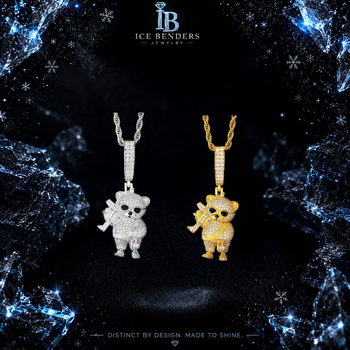 Iced Out Strapped Bear Moissanite Pendant