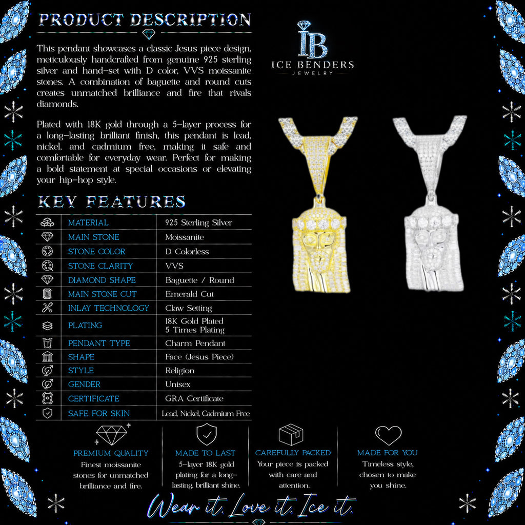 Baguette Iced Out Jesus Piece Moissanite Pendant