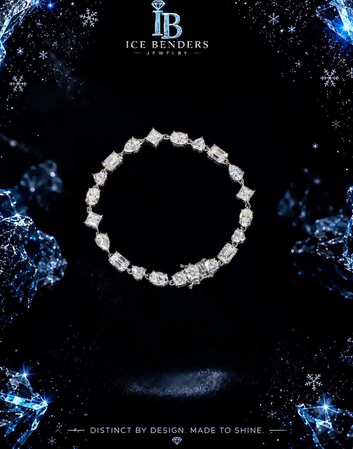 8mm assorted Cut VVS Moissanite Tennis Bracelet 925 Sterling Silver