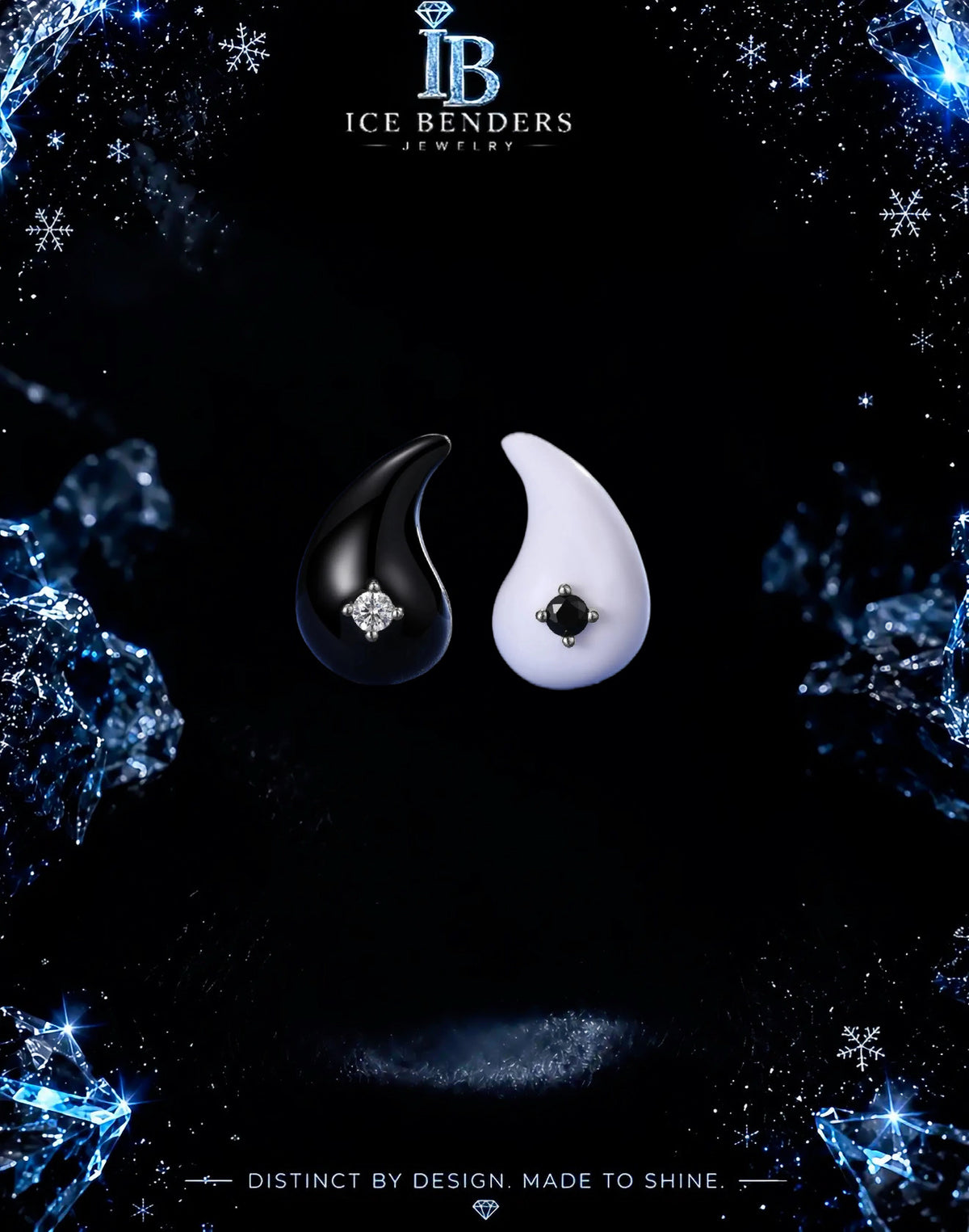 Yin n Yang Teardrop Moissanite Stud Earrings