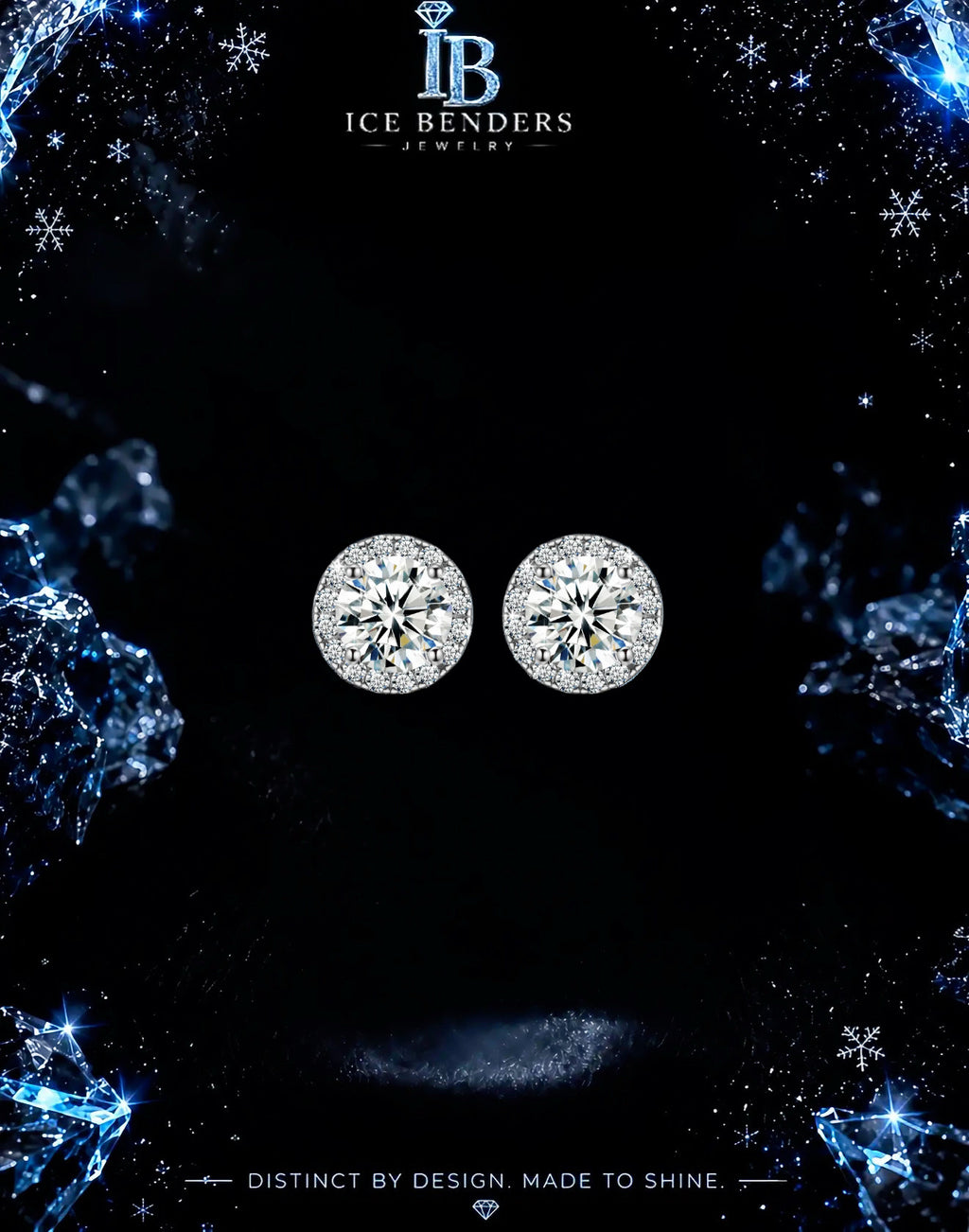 Moissanite Round Cut Halo Stud Earrings