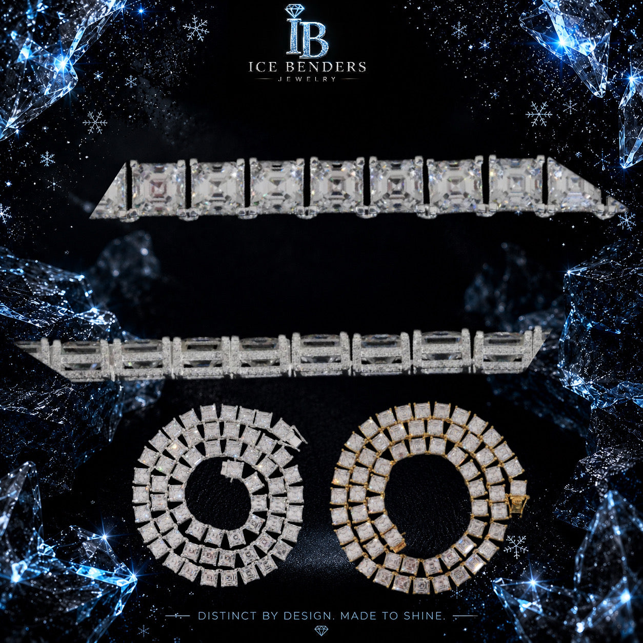Side Iced Asscher Cut Moissanite Tennis Chain Necklace