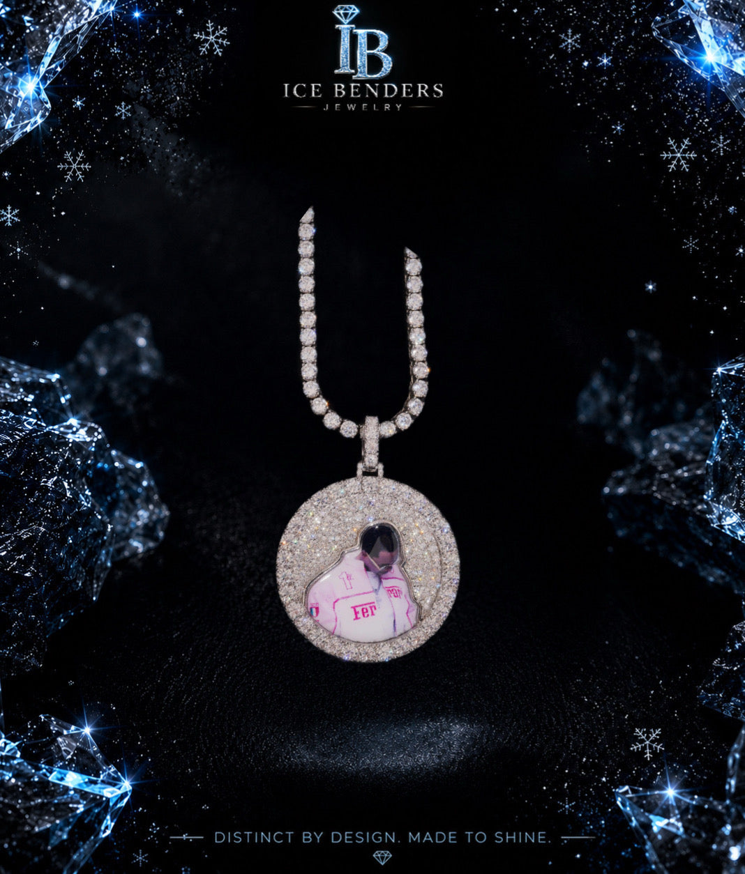 Mosaic Iced Out Memory Photo Pendant