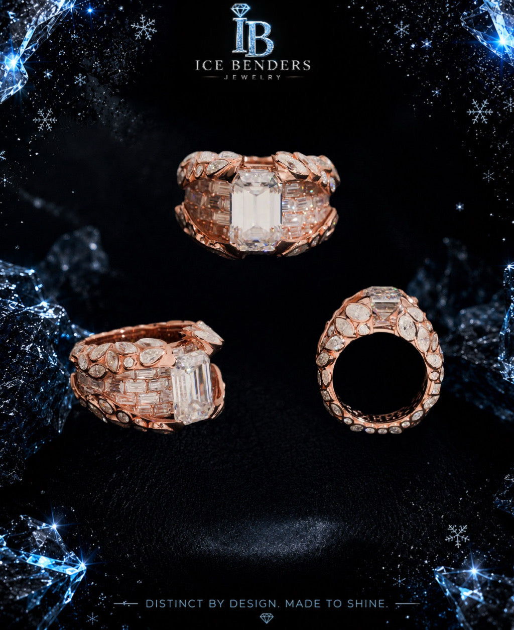 Elegant Multiple Emerald Cut Moissanite Ring