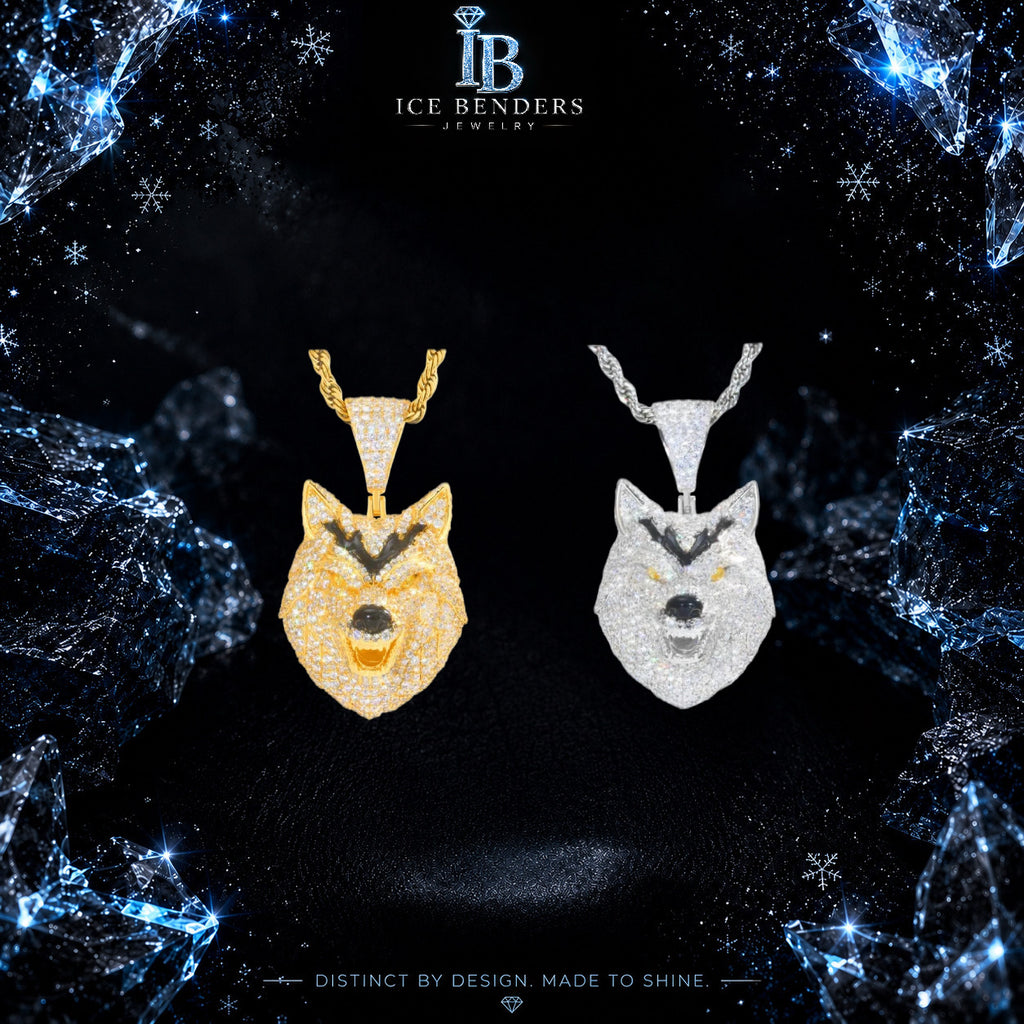 Iced Out Yellow Eye Wolf Pendant Moissanite