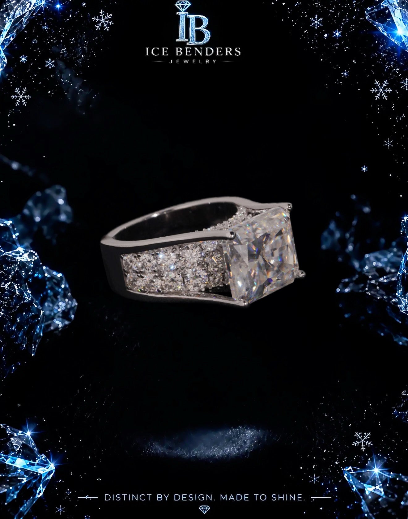 Iced out Radiant Cut Moissanite ring