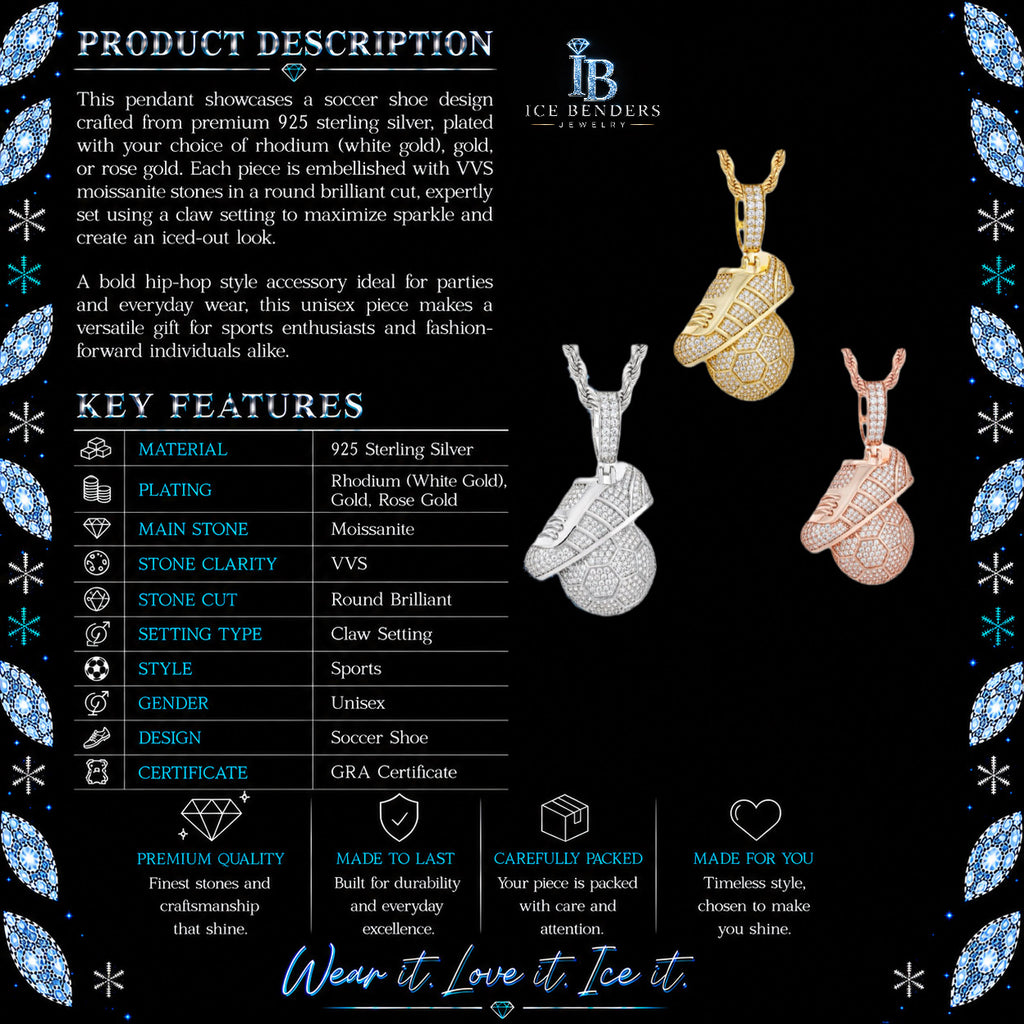 Iced Out Soccer Shoe/Ball Moissanite Pendant