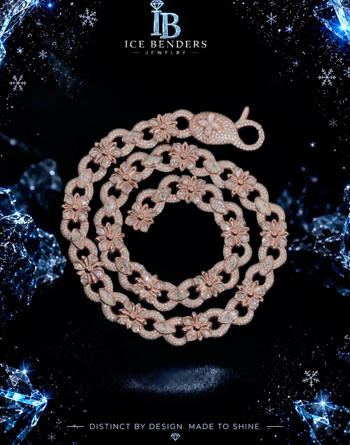 Iced Out Flower Infinity Link Moissanite Cuban Chain Necklace