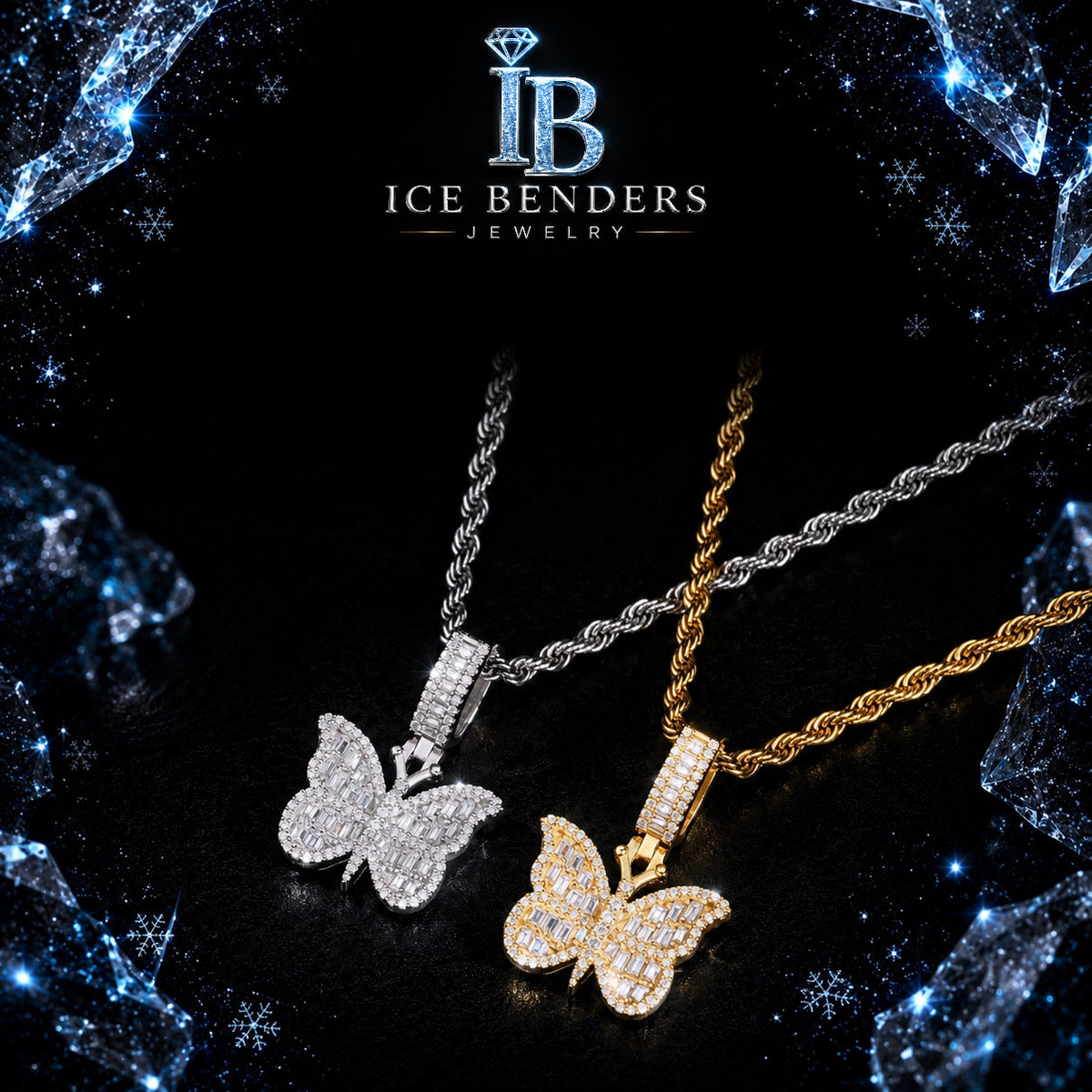 Iced Out Baguette Butterfly Moissanite Pendant