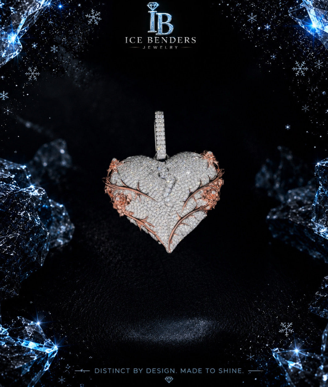 2 Tone Broken Heart Thorn Iced Out Moissanite Pendant