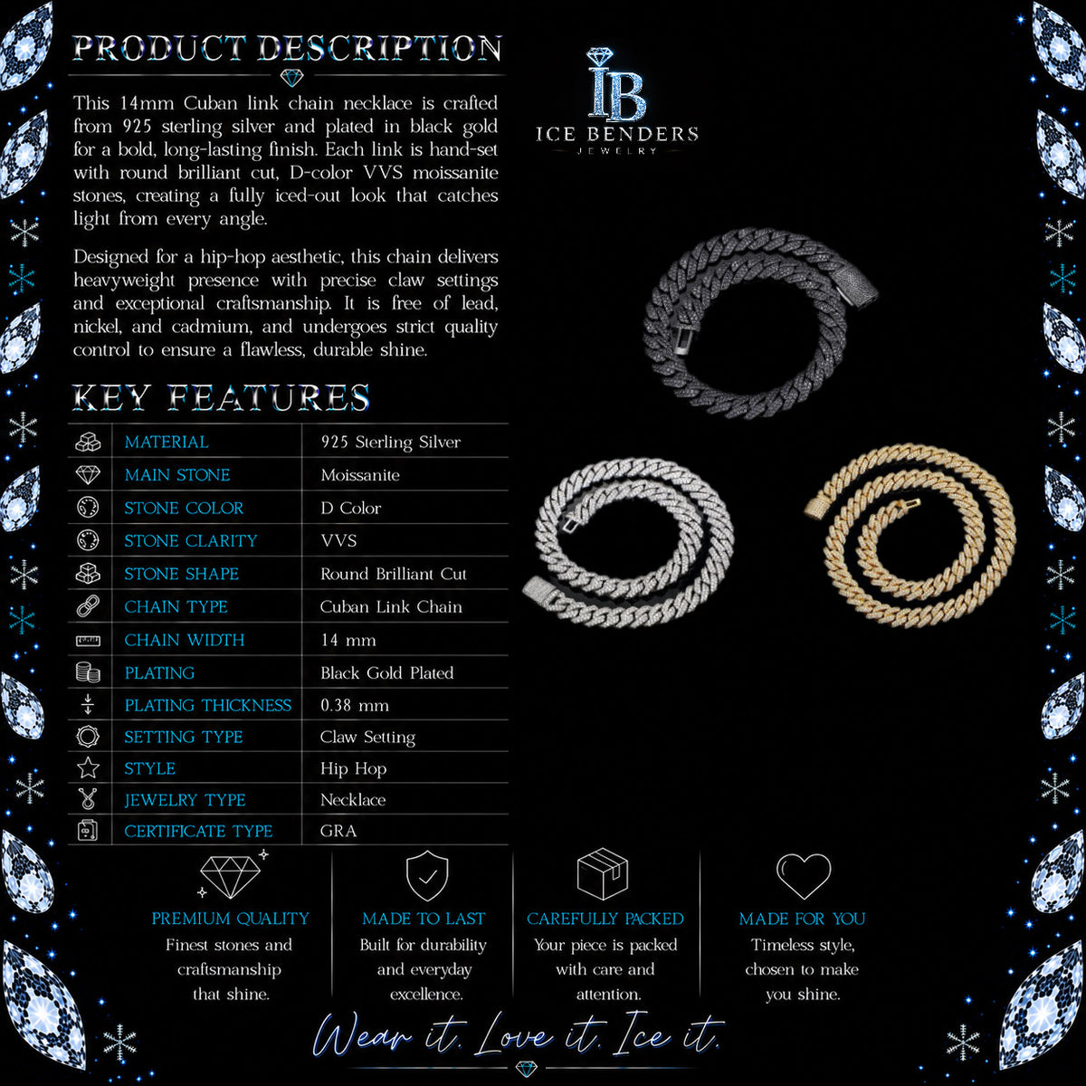 14mm Moissanite Cuban Link Chain/Bracelet