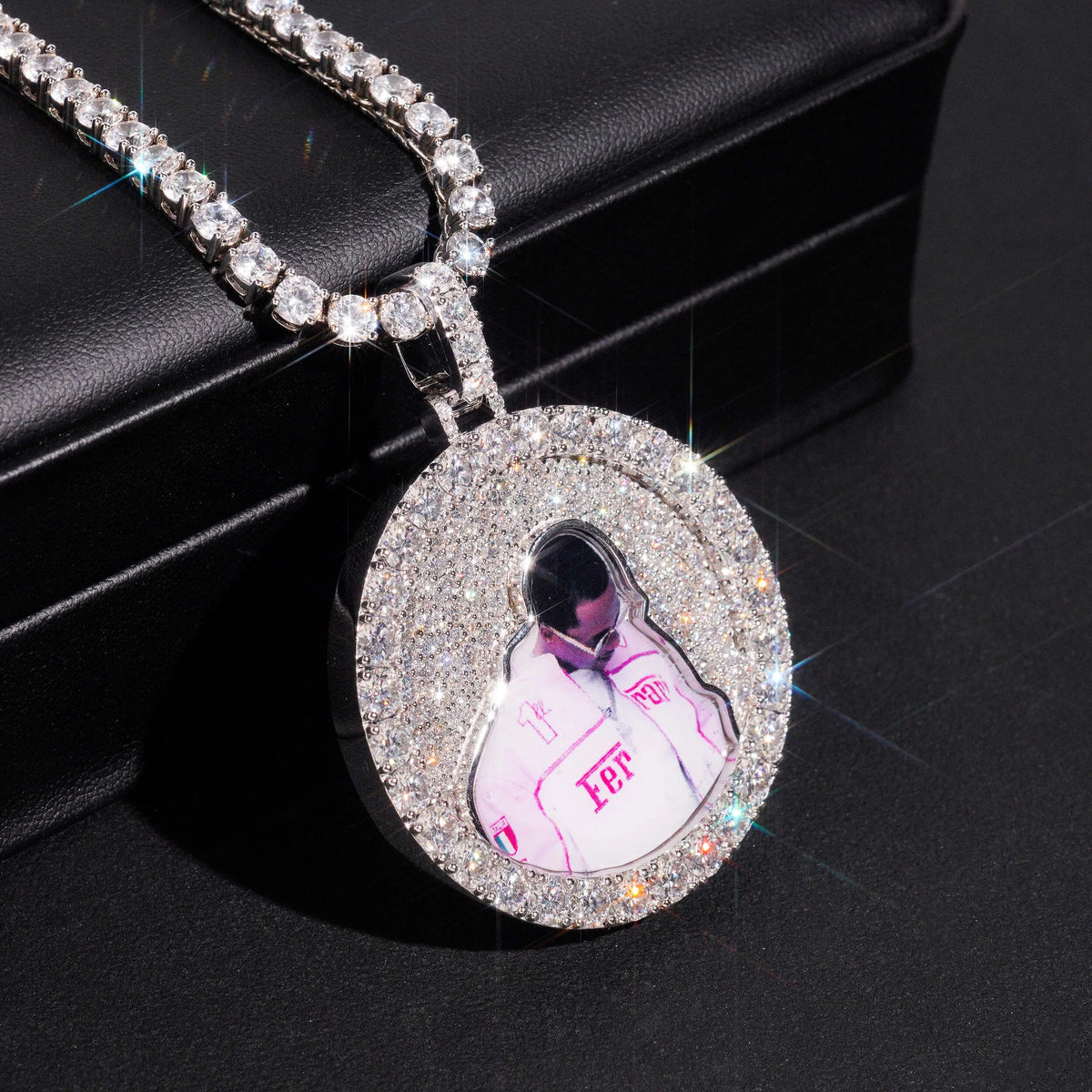 Unisex 925 Sterling Silver VVS Moissanite Mosaic Iced Out Photo Pendant