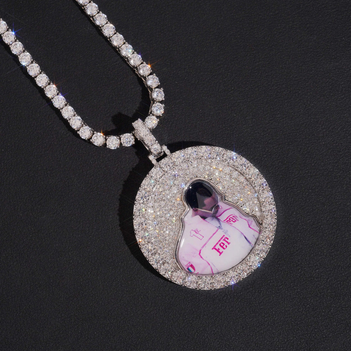 Unisex 925 Sterling Silver VVS Moissanite Mosaic Iced Out Photo Pendant