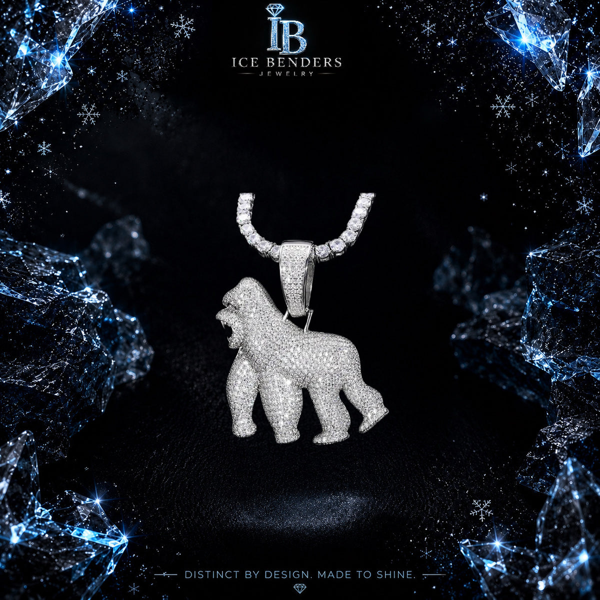 Men's 925 Sterling Silver VVS Moissanite Iced Out Gorilla Pendant