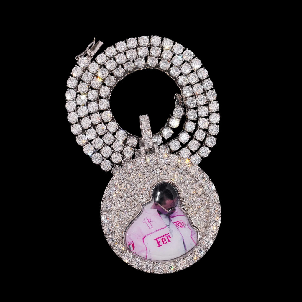 Unisex 925 Sterling Silver VVS Moissanite Mosaic Iced Out Photo Pendant