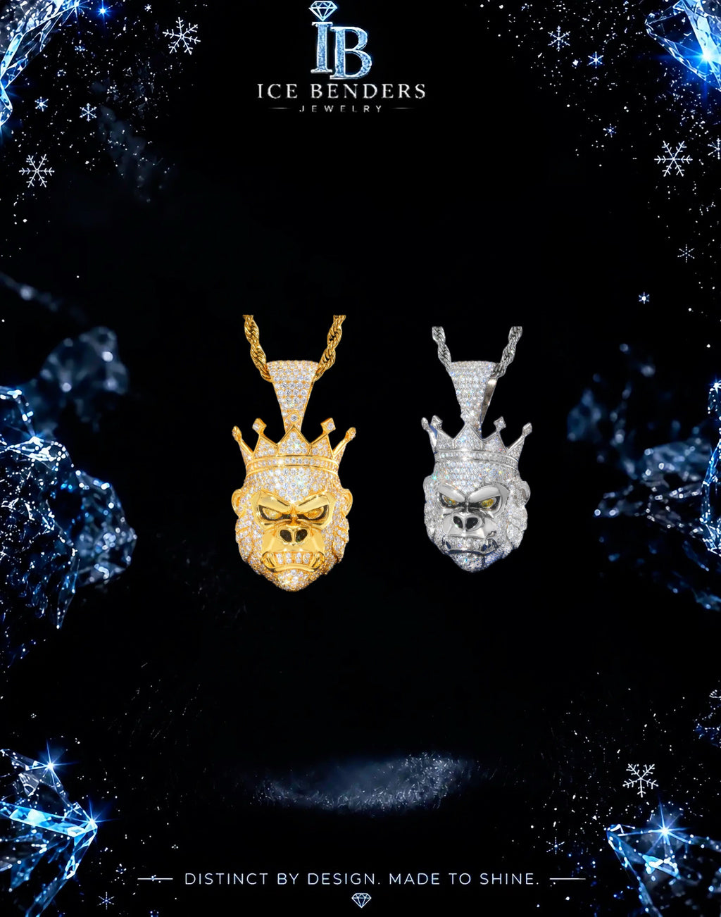 Iced Out Crowned Gorilla Moissanite Pendant