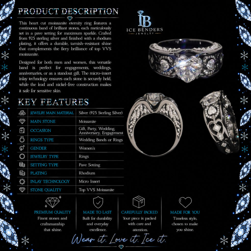 Black Rhodium Heart Cut Moissanite Eternity (Made Upon Order)