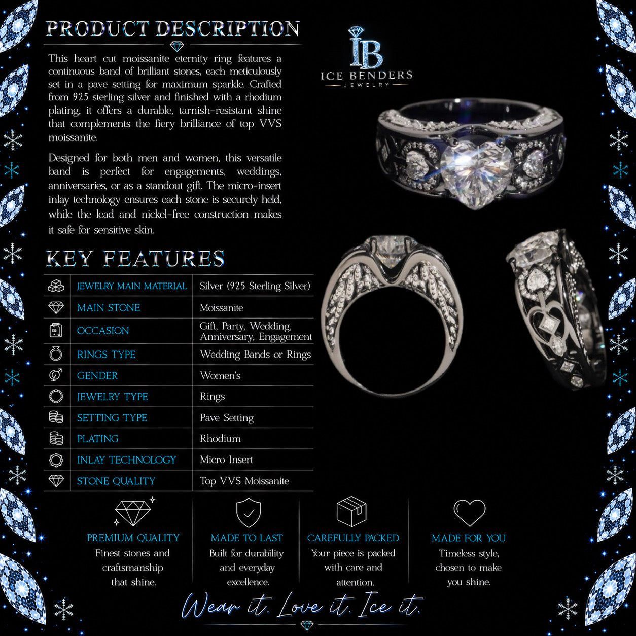 Black Rhodium Heart Cut Moissanite Eternity (Made Upon Order)